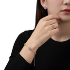 Conjunto Completo de Acero Chapado en Oro de 18K 100% con Tréboles Morados