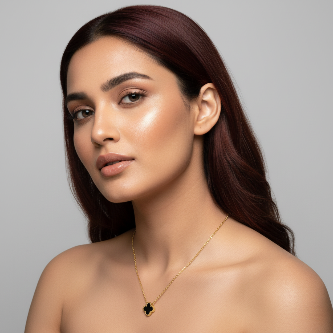 Conjunto de Joyería Trébol Negro 100% Acero Bañado en Oro 18K