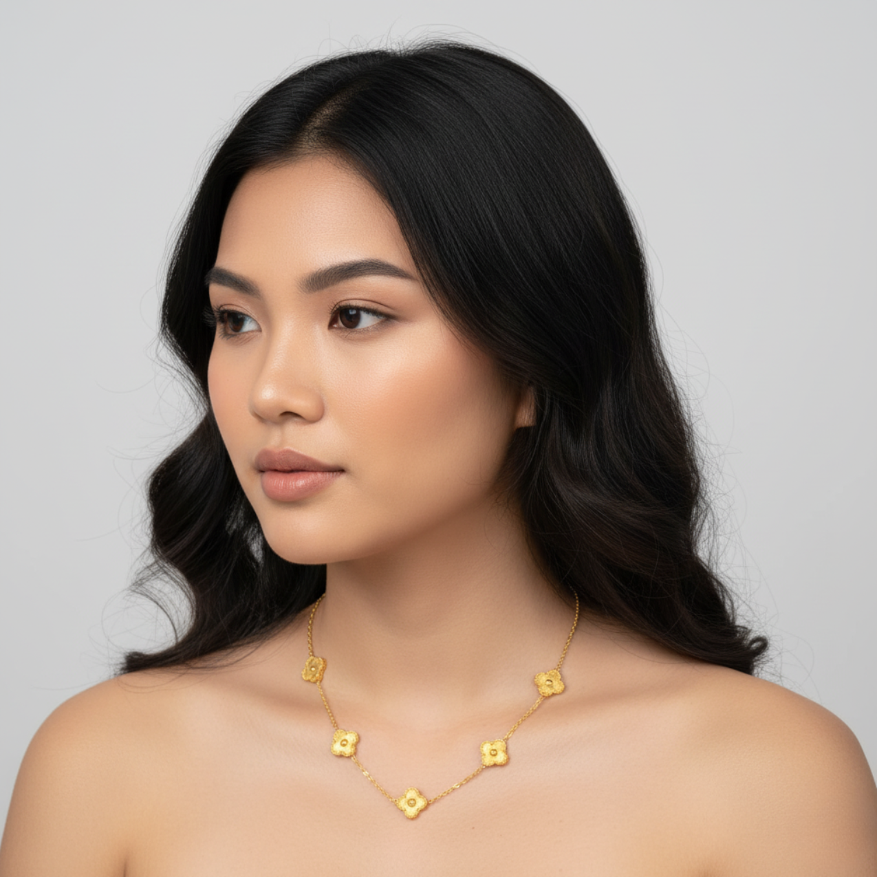 Conjunto de Joyería Trébol Texturizado 100% Acero Bañado en Oro 18K