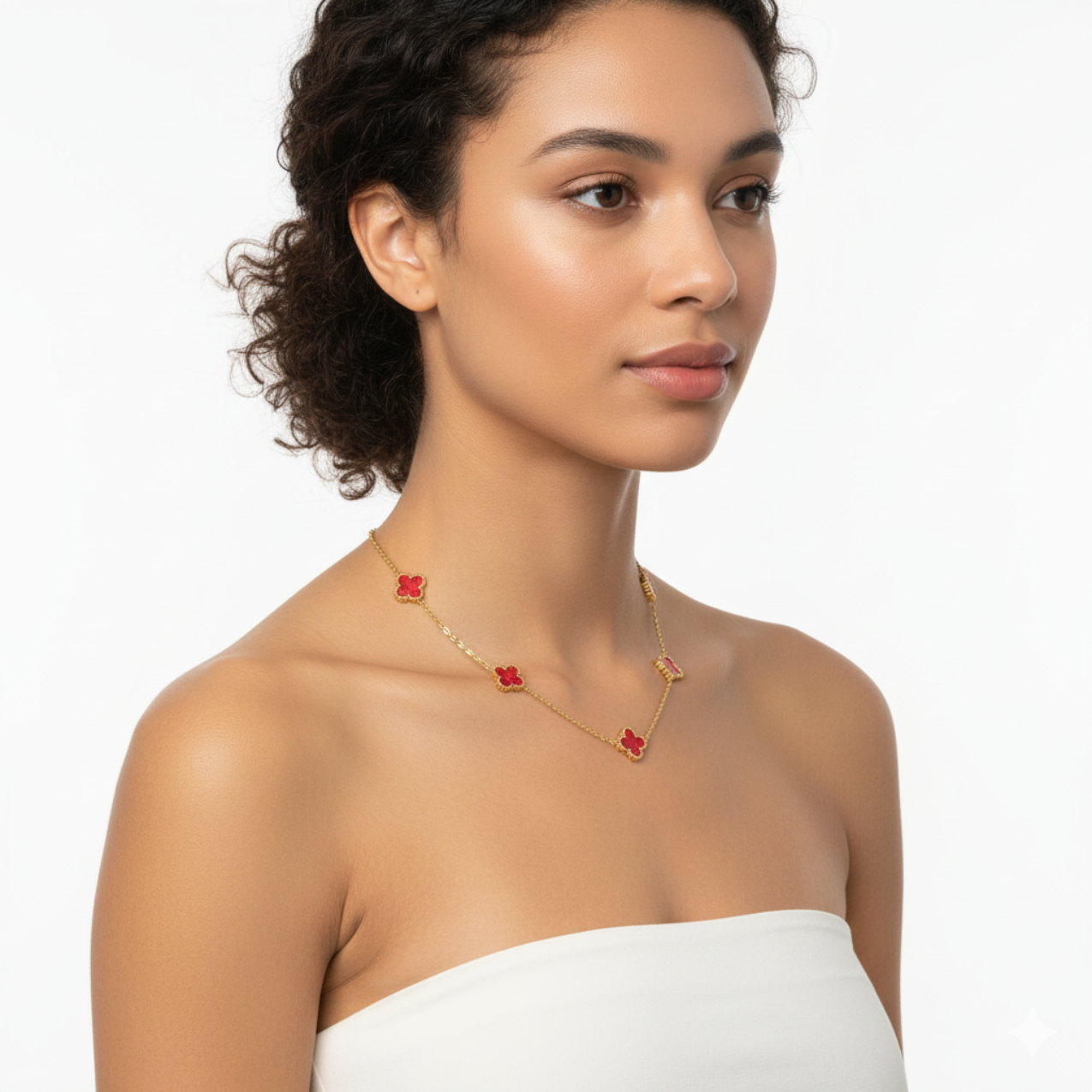 Collar de Trébol Multicolor Rojo-Naranja 100% Acero Bañado en Oro 18K