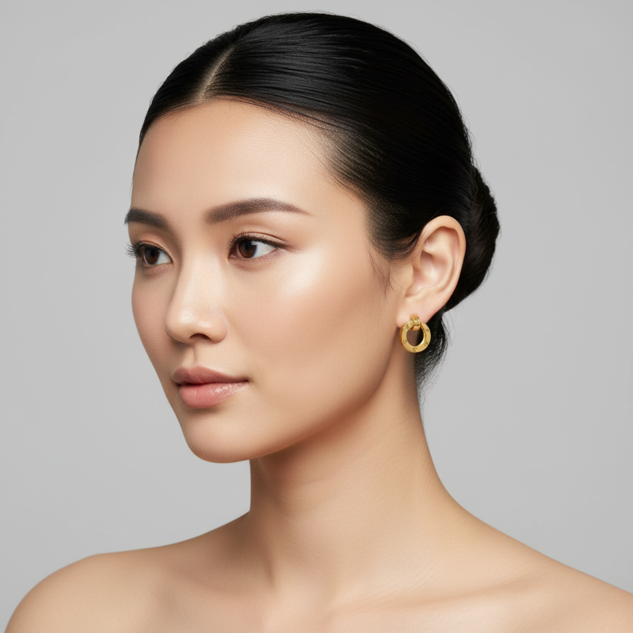 Conjunto de Joyería Círculo con Detalles Grabados 100% Acero Bañado en Oro 18K