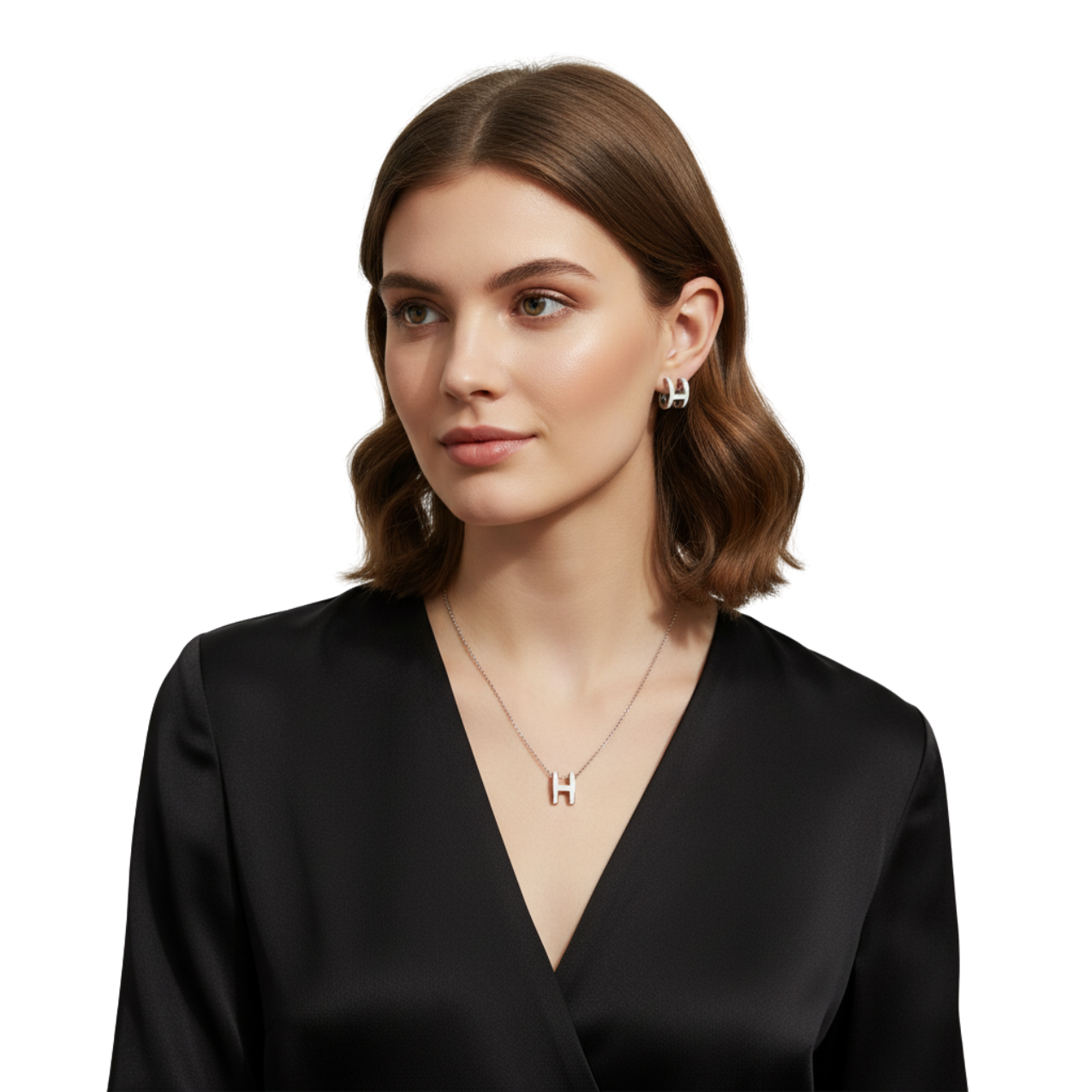 Conjunto Collar y Pendientes con Letra 'H' - 100% Acero Bañado en Rodio