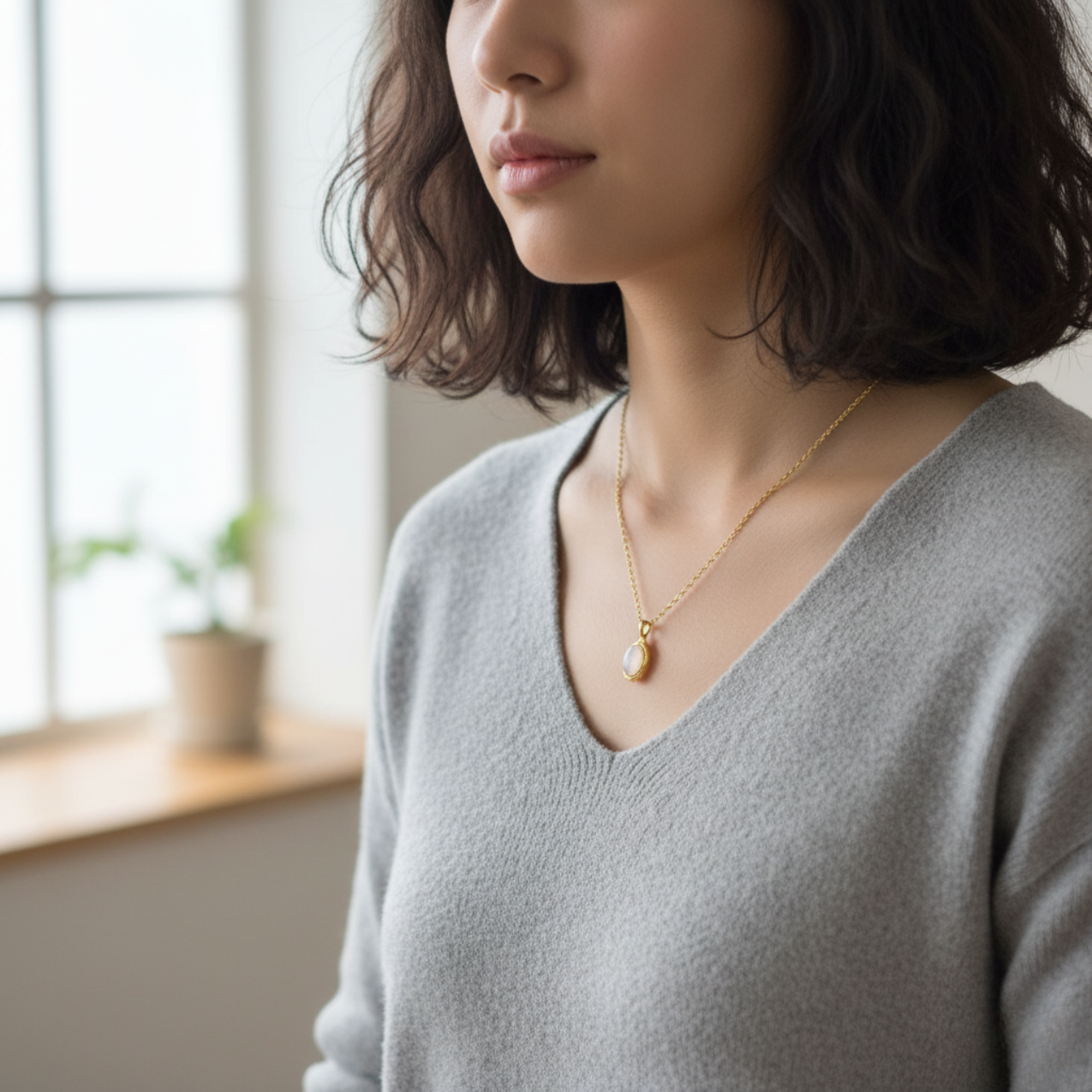Collar con Colgante Óvalo de Nácar 100% Acero Bañado en Oro 18K