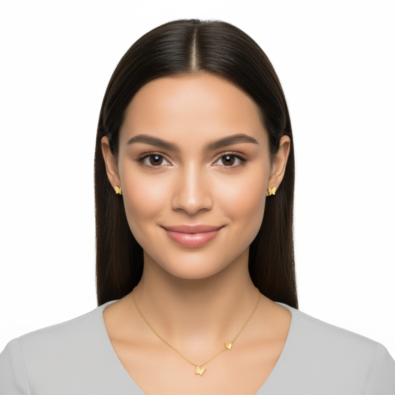 Conjunto Collar y Pendientes Mariposas con Circonitas - 100% Acero Bañado en Oro 18K