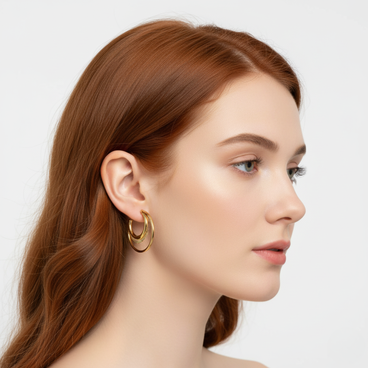 Pendientes de Doble Aro Media Luna 100% Acero Bañado en Oro 18K