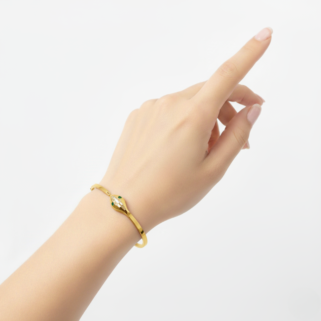 Pulsera Rígida Diseño Serpiente con Esmaltes de Colores y Circonitas - 100% Acero Bañado en Oro 18K
