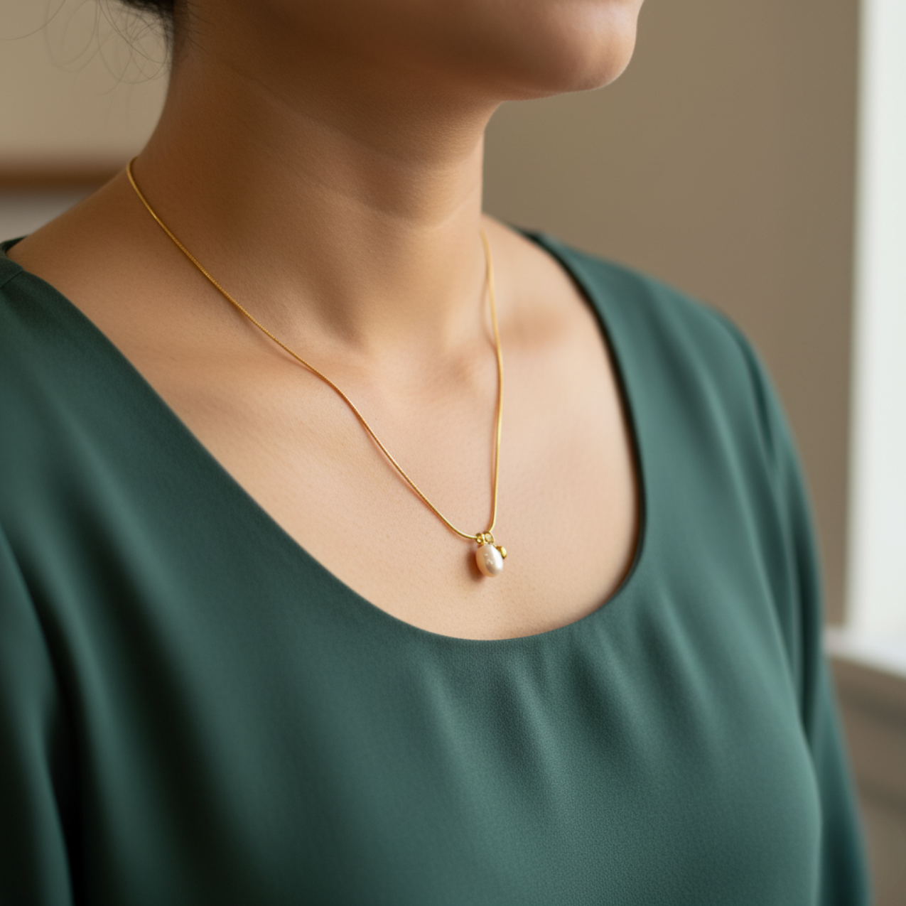 Collar Minimalista con Perla Natural y Bola Dorada 100% Acero Bañado en Oro 18K