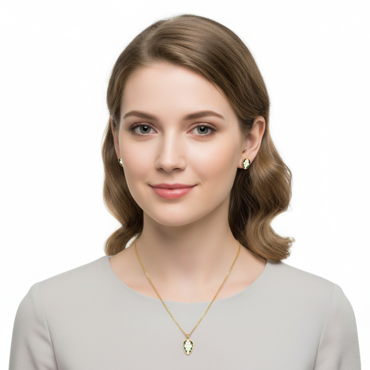 Conjunto Collar y Pendientes Diseño Panal Esmaltado - 100% Acero Bañado en Oro 18K