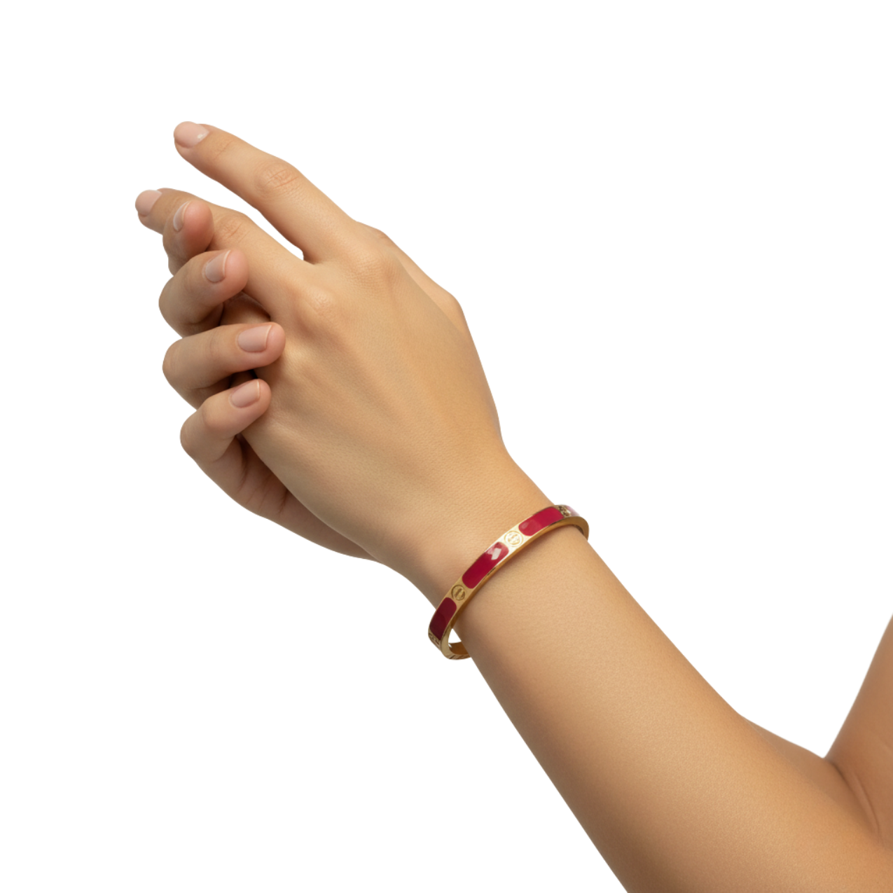 Pulsera Brazalete de Acero Chapado en Oro de 18K 100% con Detalles Esmaltados en Rojo
