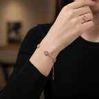 Conjunto Completo de Acero Chapado en Oro de 18K 100% con Tréboles Morados