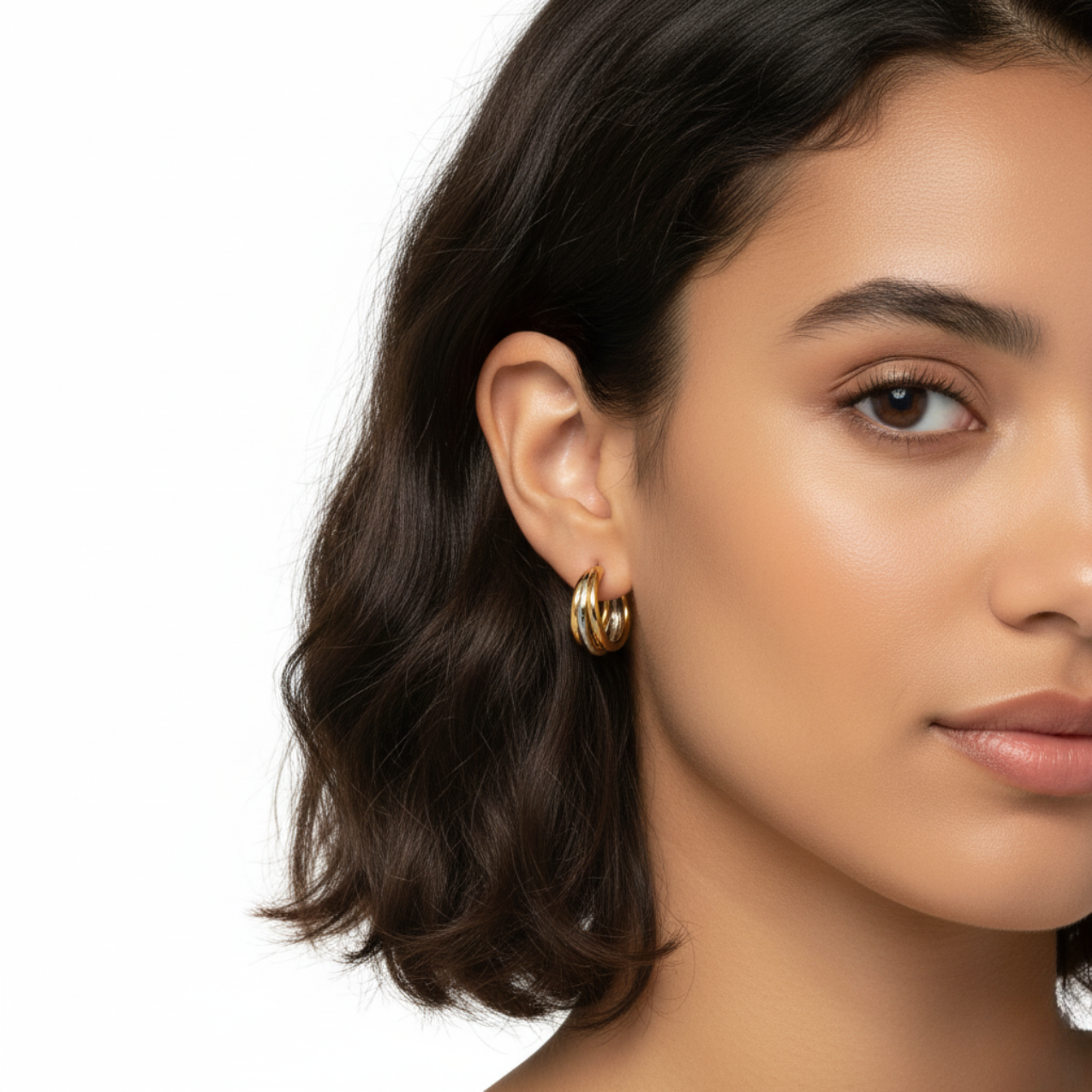 Pendientes de Aro Triple Banda 100% Acero Bañado en Oro 18K