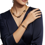 Conjunto de Cadena de Eslabones con Detalles Negros (Collar, Pulsera y Pendientes) - 100% Acero Bañado en Oro 18K