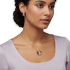 Conjunto Collar y Pendientes de Mariposa con Alas de Cristal Multicolores y Circonitas - 100% Acero Bañado en Oro 18K
