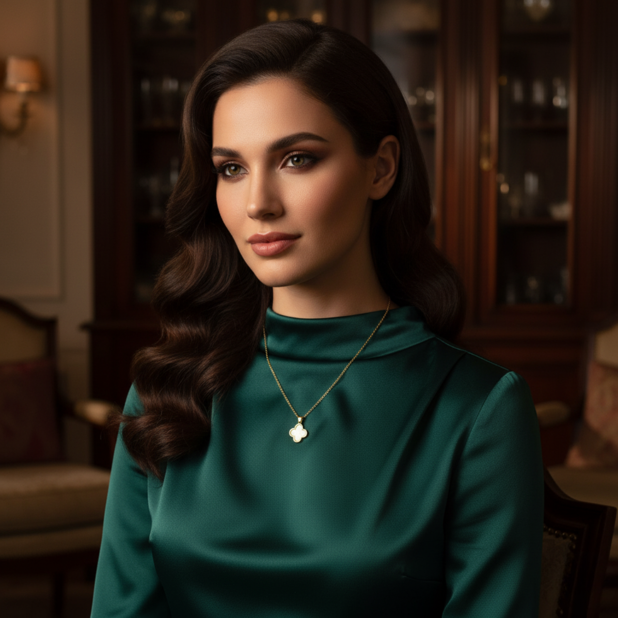 Collar con Colgante de Trébol Blanco Nácar 100% Acero Bañado en Oro 18K