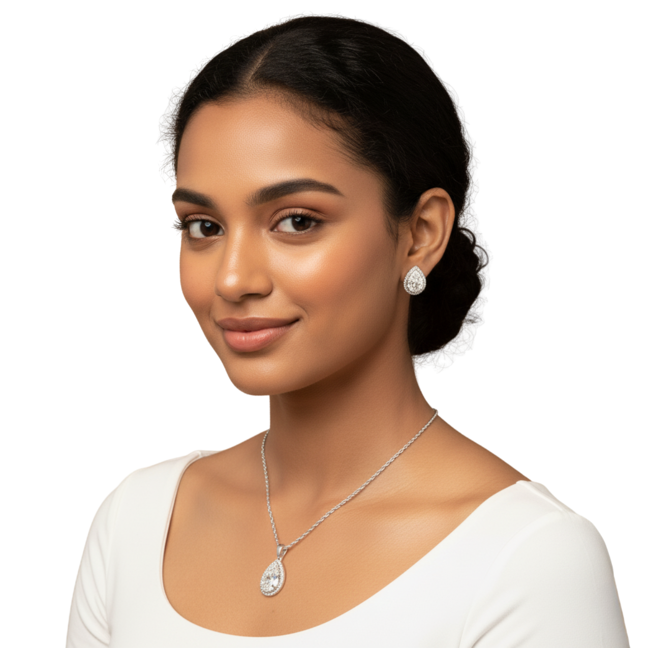 Conjunto de Collar y Pendientes de Gota con Micro Pavé de Cristales - Acero Inoxidable