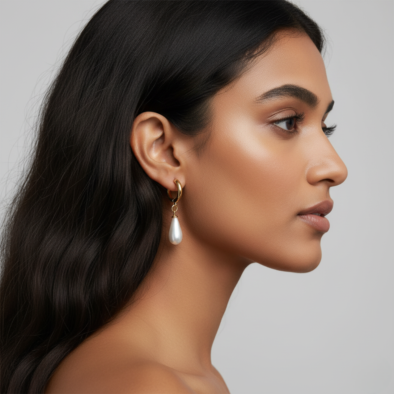 Pendientes de Aro con Perla en Forma de Gota - 100% Acero Bañado en Oro 18K