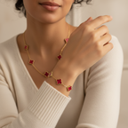 Conjunto Completo de Acero Chapado en Oro de 18K 100% con Tréboles Rojos
