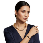 Conjunto de Cadena de Eslabones con Detalles Negros (Collar, Pulsera y Pendientes) - 100% Acero Bañado en Oro 18K