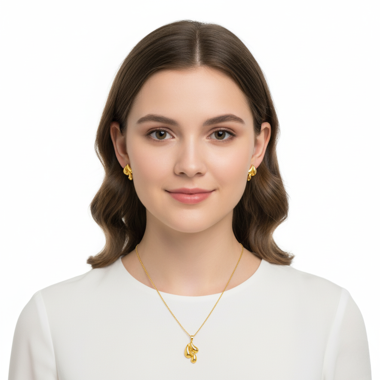 Conjunto Collar y Pendientes Diseño Abstracto Curvo - 100% Acero Bañado en Oro 18K