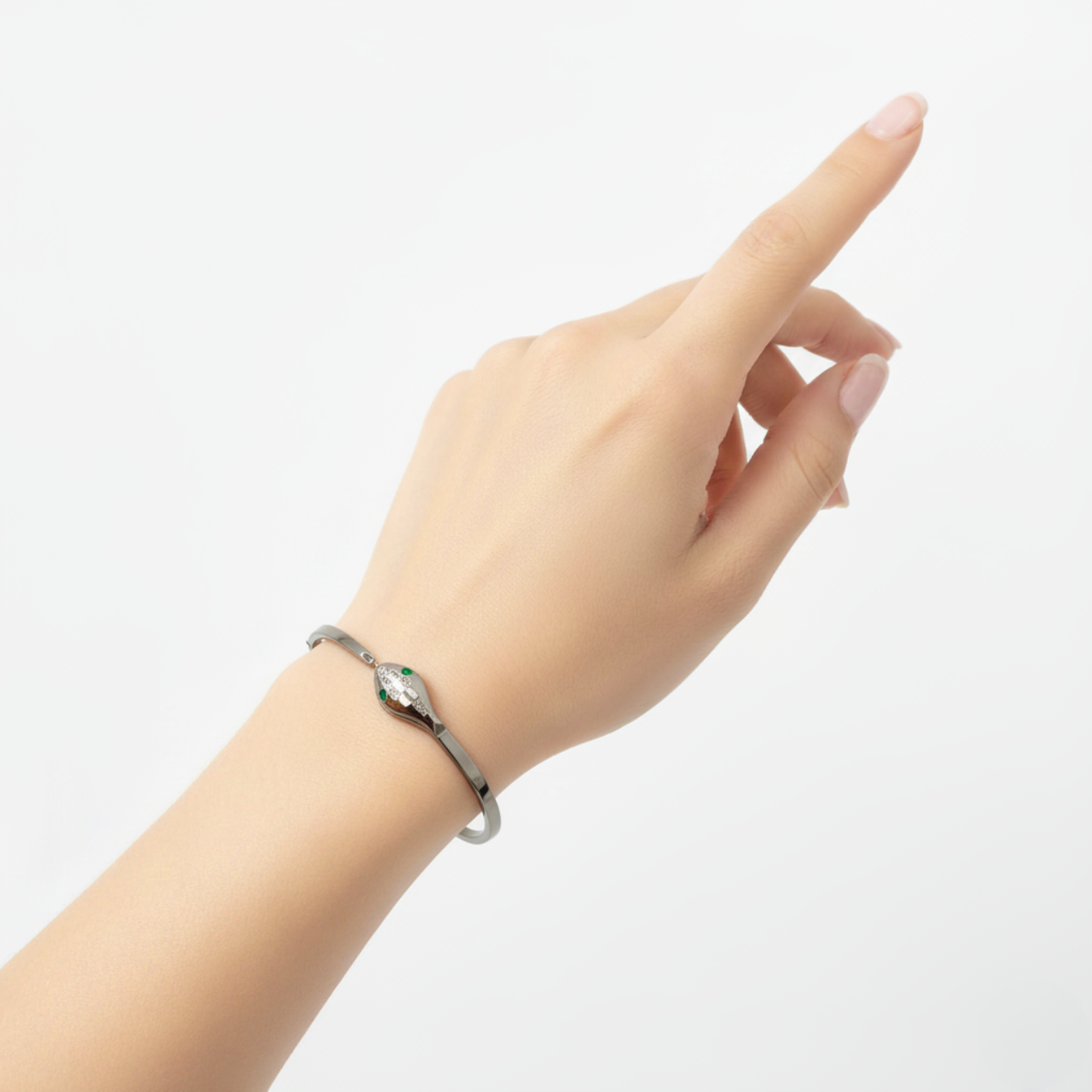 Pulsera Rígida Diseño Serpiente con Esmaltes y Circonitas - 100% Acero Bañado en Rodio