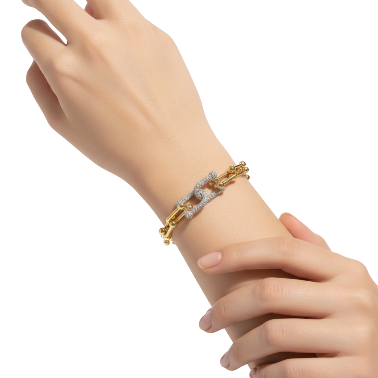Pulsera de Cadena con Motivos de Trébol Negros - 100% Acero Bañada en Oro de 18K