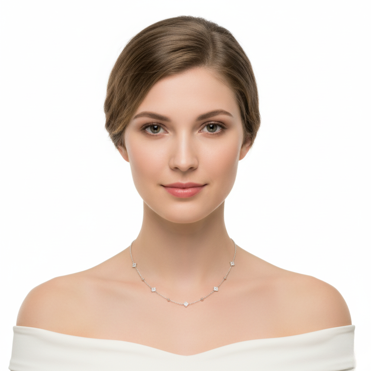 Collar de Acero Inoxidable 100% con Dijes Cuadrados y Bolas de Zirconia