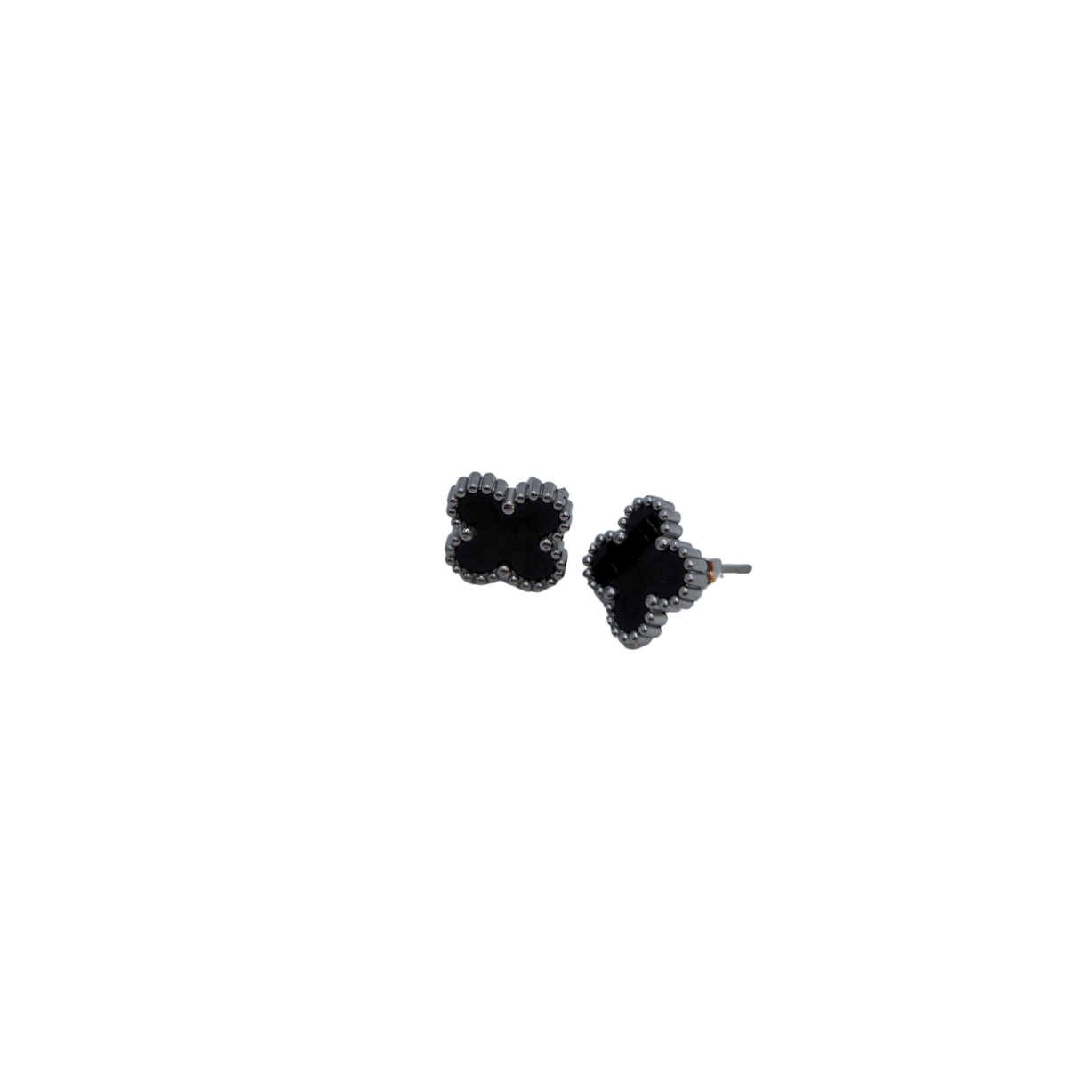 Conjunto Lujo de Tréboles de Cuatro Hojas Negros (Collar, Pendientes, Pulsera y Anillo) - Acero Inoxidable con Baño en Rodio