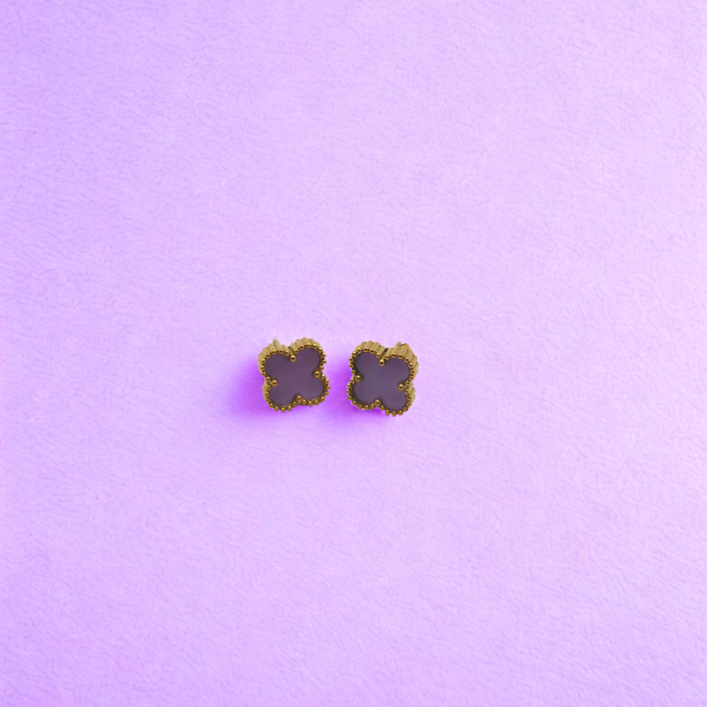 Conjunto Completo de Acero Chapado en Oro de 18K 100% con Tréboles Morados
