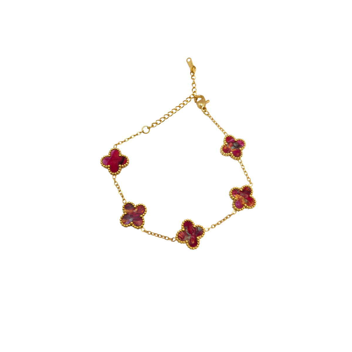 Pulsera de Trébol Tonalidad Vino con Oro 100% Acero Bañado en Oro 18K