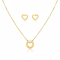 Openwork Heart Necklace and Earrings Set - 100% 18K Gold Plated Steel