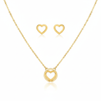 Conjunto Collar y Pendientes de Corazones Calados - 100% Acero Bañado en Oro 18K