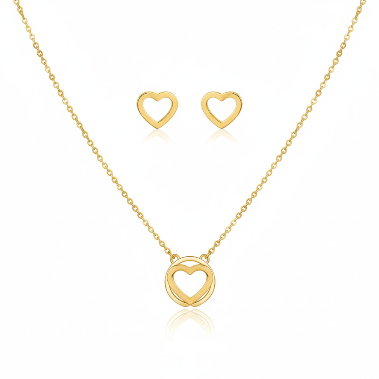 Openwork Heart Necklace and Earrings Set - 100% 18K Gold Plated Steel