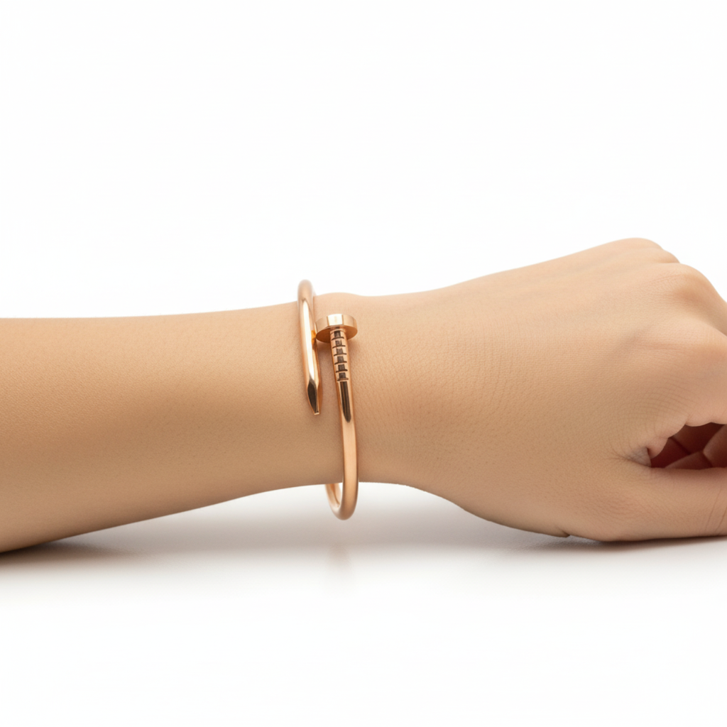 Rigid Nail Design Bracelet 100% 18K Rose Gold Plated Steel