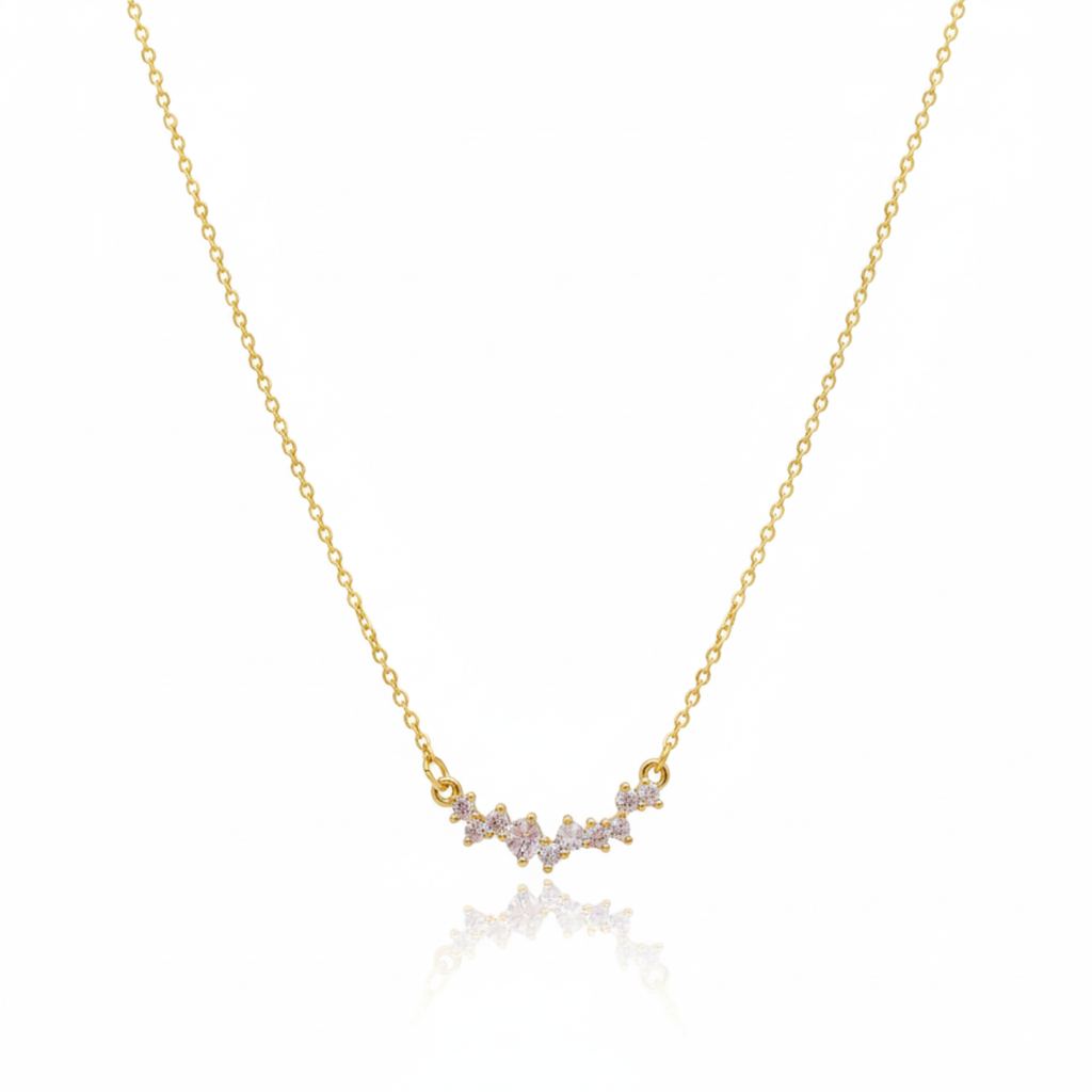 Collar Curvo con Circonitas Brillantes 100% Acero Bañado en Oro 18K