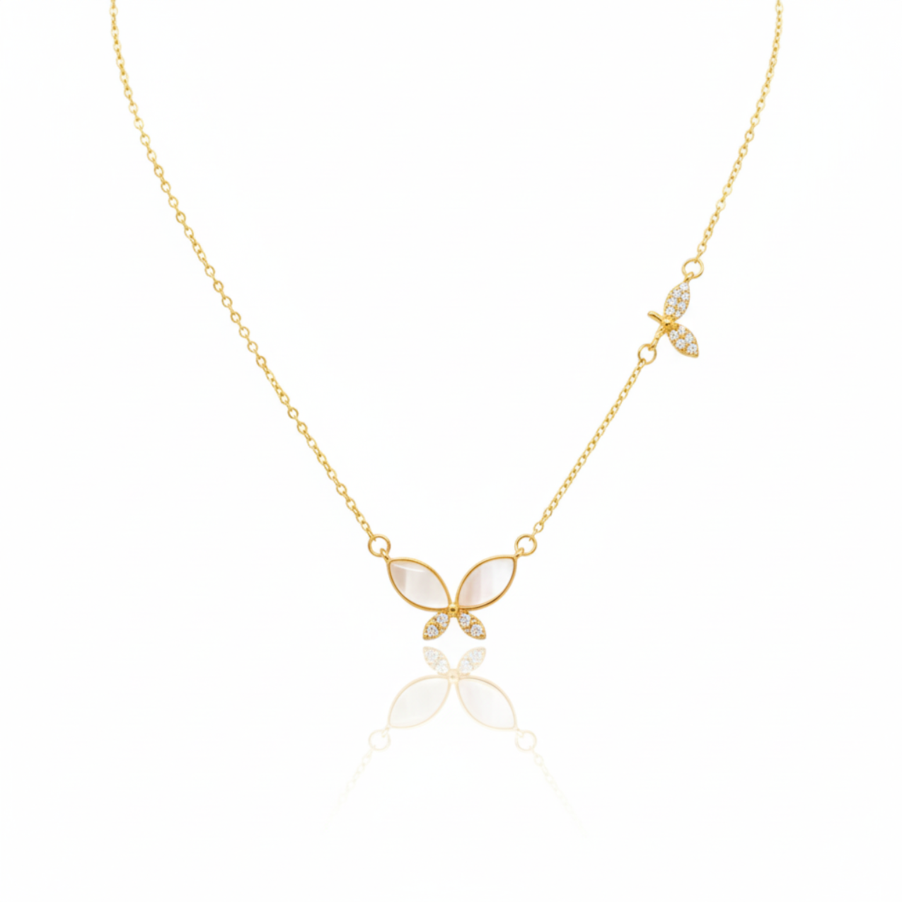 Collar Mariposas con Nácar y Circonitas - 100% Acero Bañado en Oro 18K