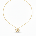 Collier 100 % acier plaqué or 18 carats avec pendentif papillon en nacre