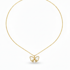 Collar de Acero 100% Chapado en Oro de 18K con Colgante de Mariposa de Nácar