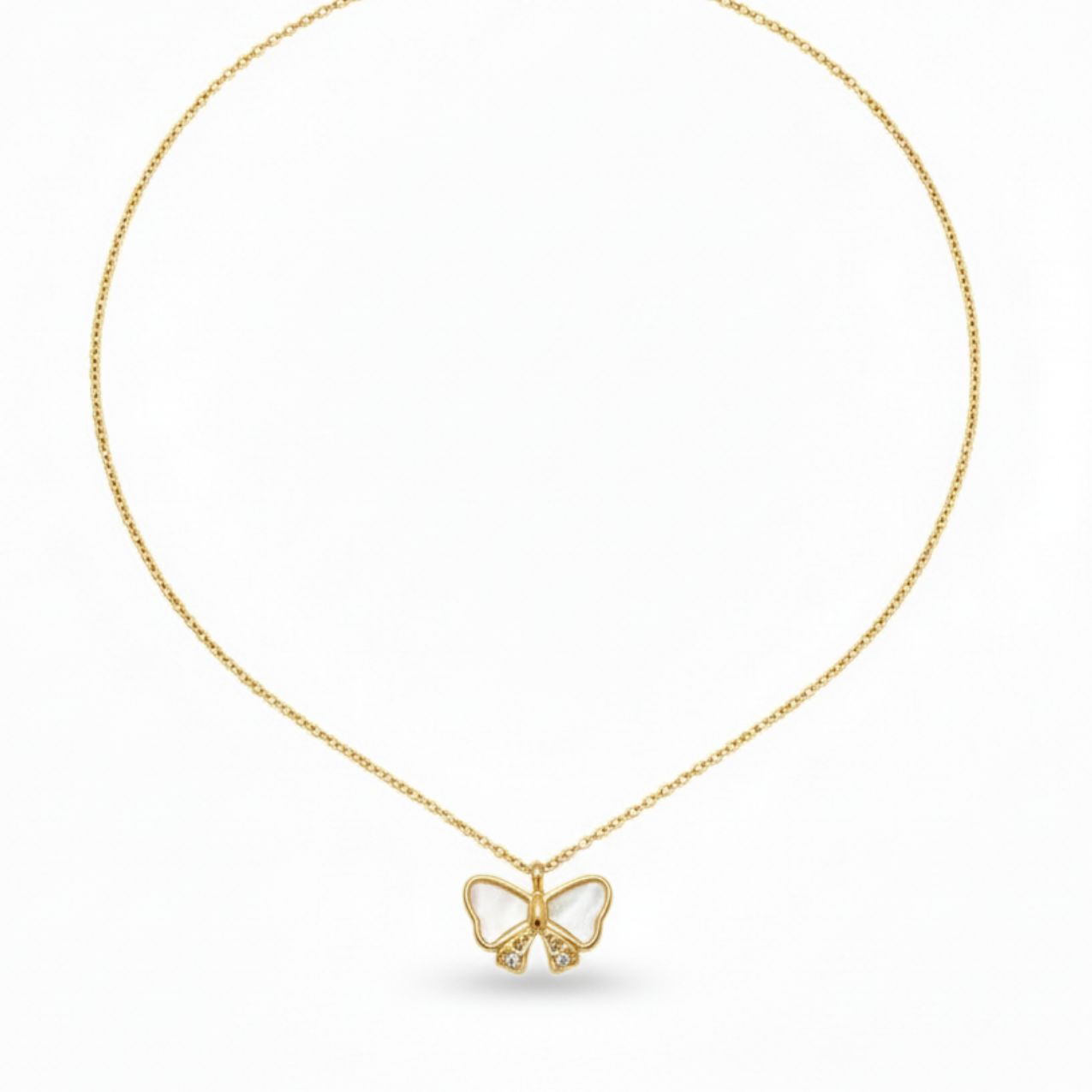 Collar de Acero 100% Chapado en Oro de 18K con Colgante de Mariposa de Nácar