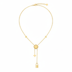 Collar Lariat con Trébol y Candado 100% Acero Bañado en Oro 18K