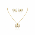 Ensemble collier et boucles d'oreilles papillon en nacre - 100 % acier plaqué or 18 carats
