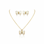 Ensemble collier et boucles d'oreilles papillon en nacre - 100 % acier plaqué or 18 carats