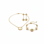 Conjunto de Joyería Trébol Nácar con Detalle Central 100% Acero Bañado en Oro 18K