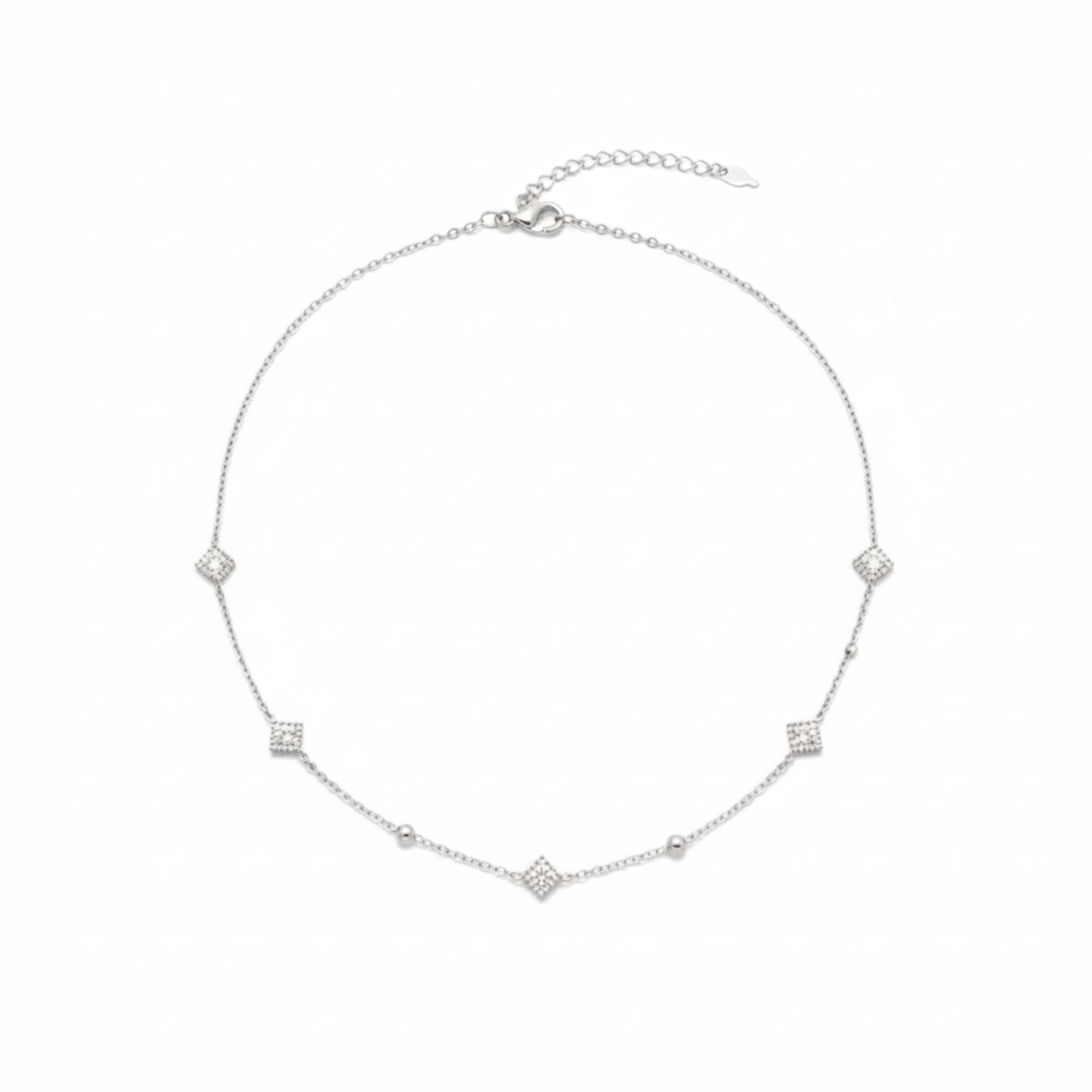 Collar de Acero Inoxidable 100% con Dijes Cuadrados y Bolas de Zirconia