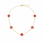 Collar de Trébol Multicolor Rojo-Naranja 100% Acero Bañado en Oro 18K
