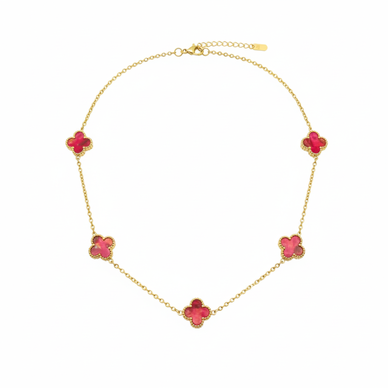 Collar de Trébol Multicolor Rojo-Naranja 100% Acero Bañado en Oro 18K