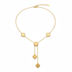 Collar Lariat de Tréboles Texturizados 100% Acero Bañado en Oro 18K