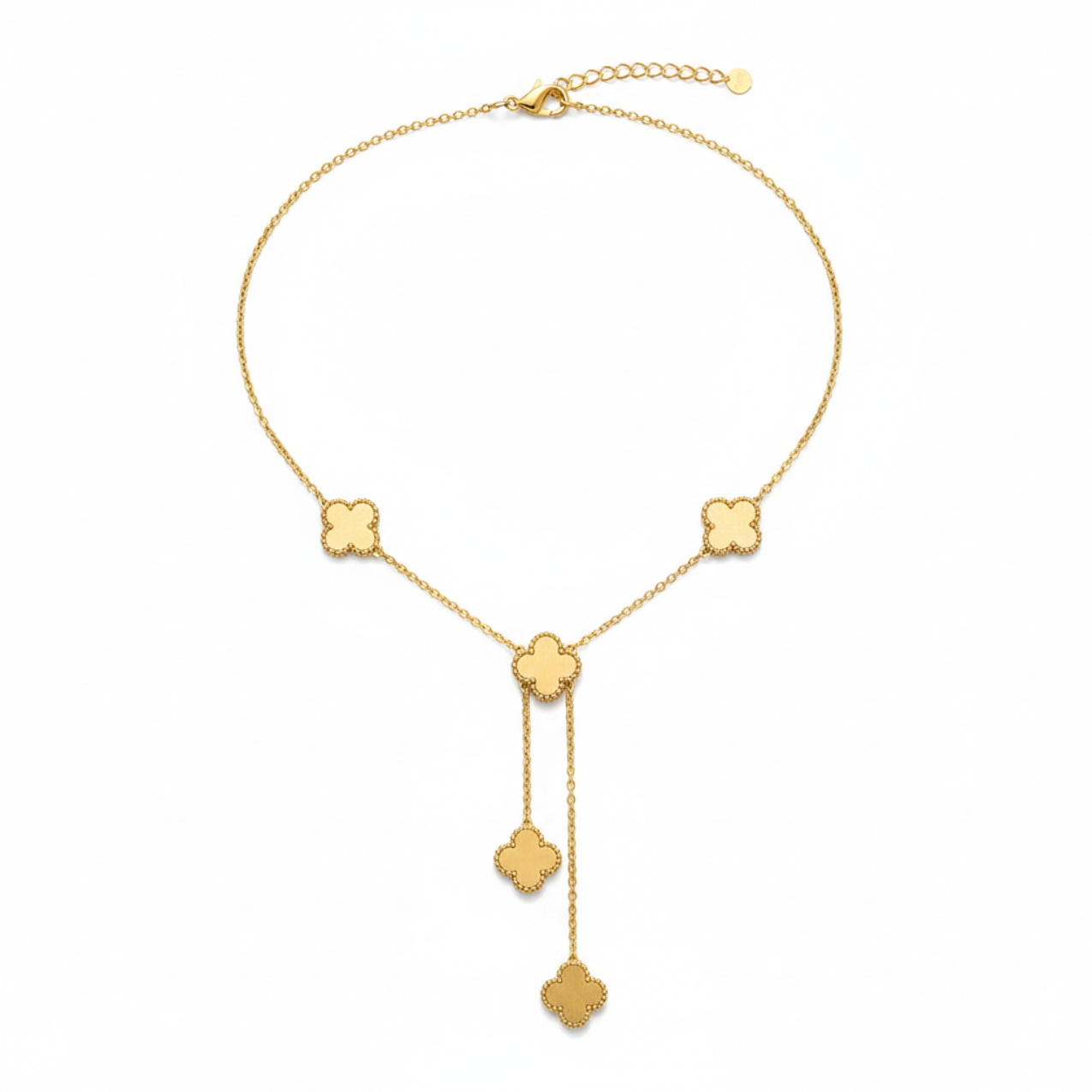 Collar Lariat de Tréboles Texturizados 100% Acero Bañado en Oro 18K