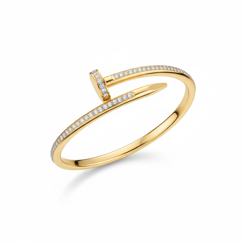 Bracelet rigide pour ongles avec zircone cubique, 100 % acier plaqué or 18 carats