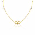 Conjunto Collar y Pendientes Inicial 'V' con Circonitas - 100% Acero Bañado en Oro 18K