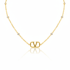 Initial 'V' Necklace and Earrings Set with Zirconia - 100% 18K Gold Plated Steel
